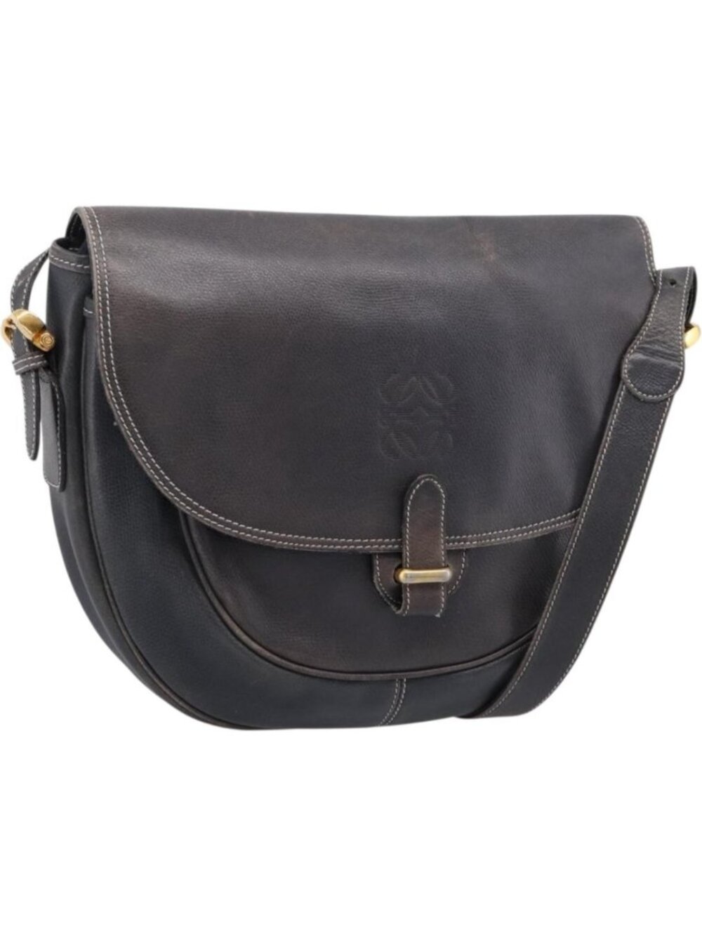 LOEWE Shoulder Bag Leather Gray Gold